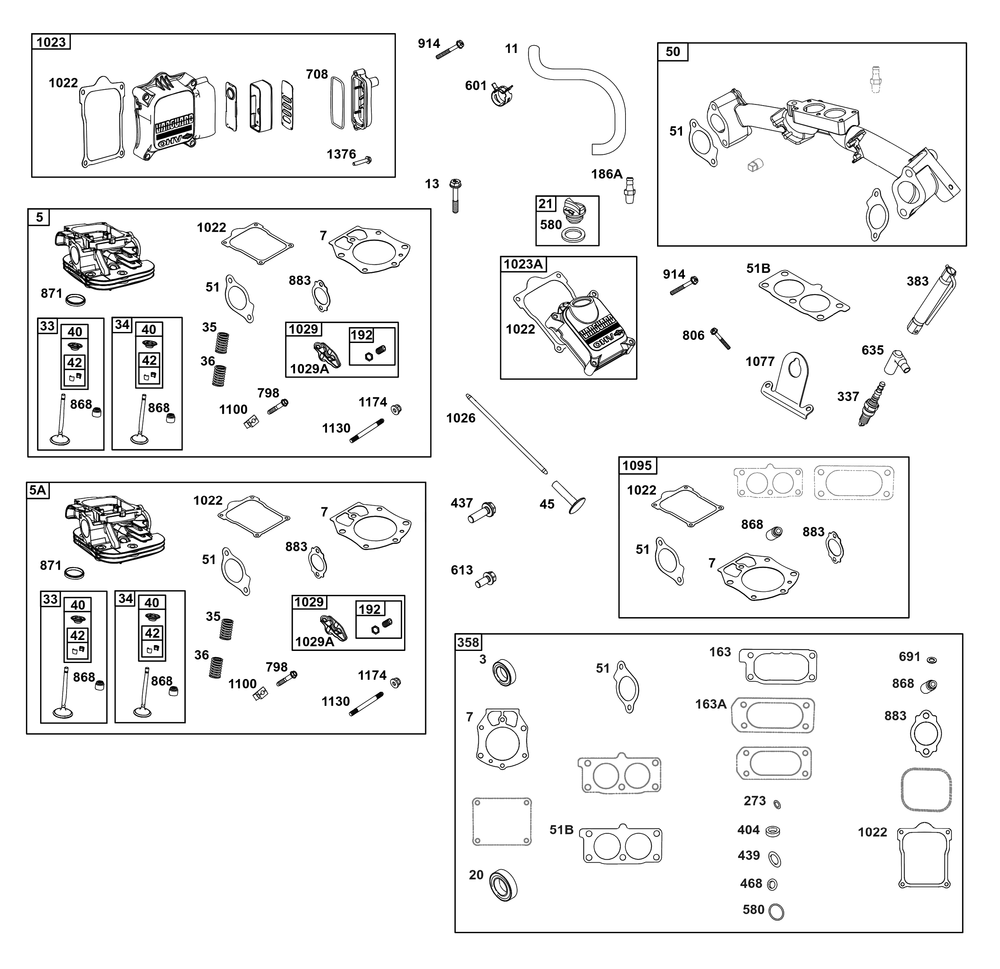 Cylinder Head Group Diagram and Parts List for 613477-0267-J1 400000 - 699999 Briggs and Stratton Engine